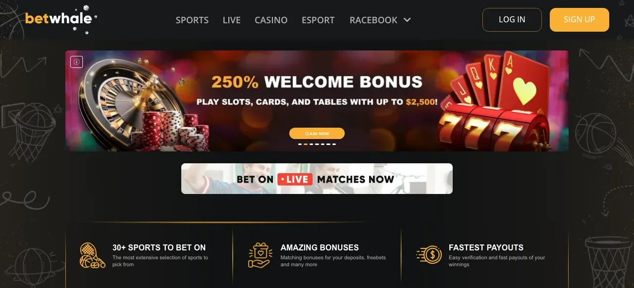 BetWhale casino homepage