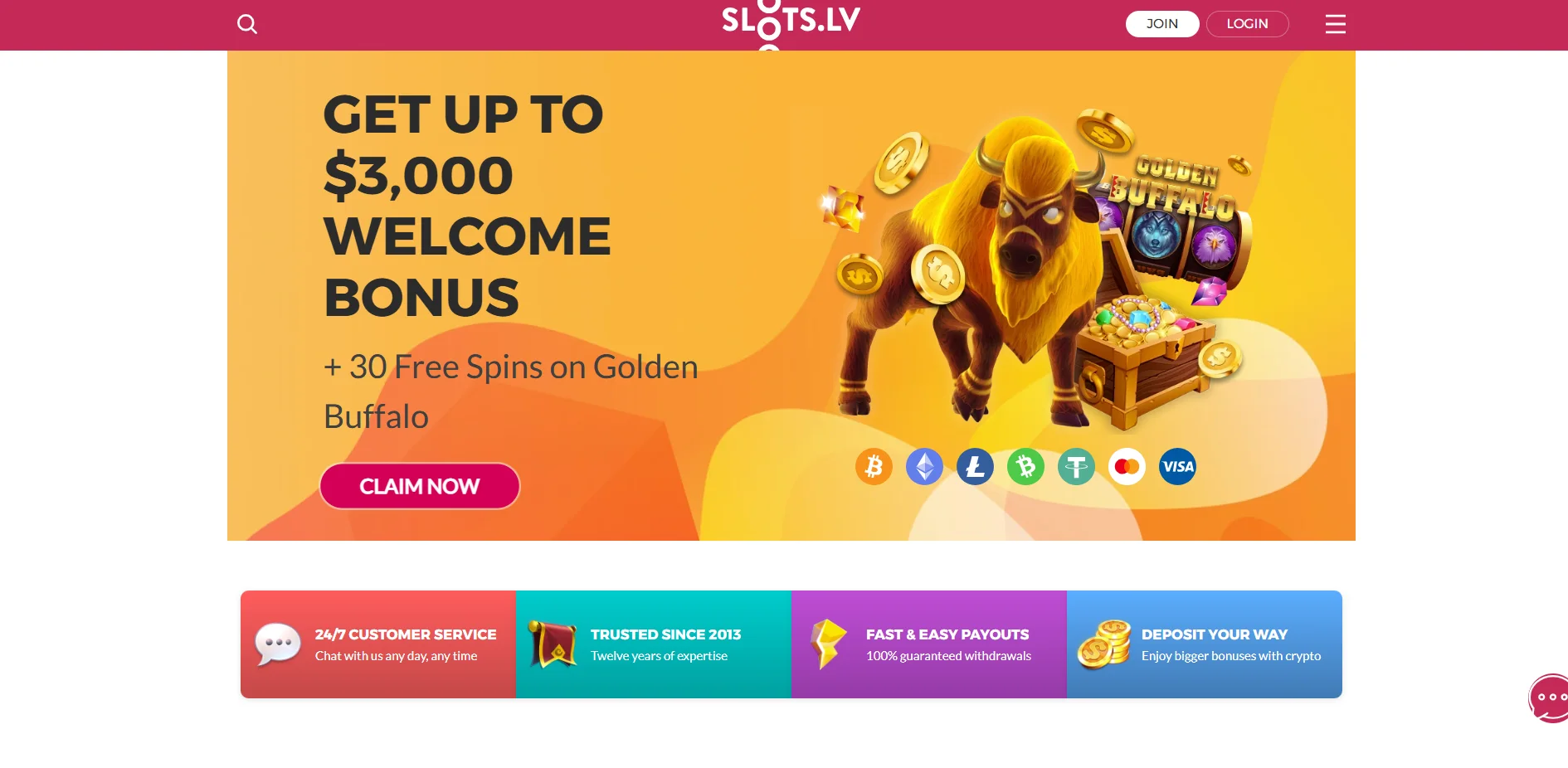 Slots.lv casino homepage