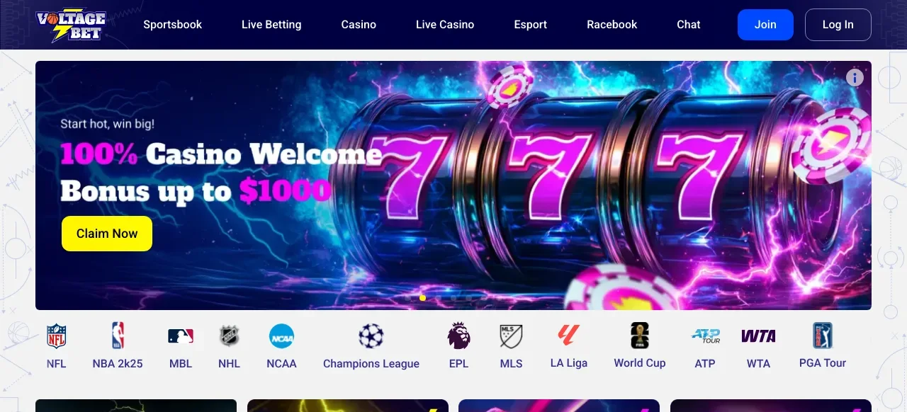 VoltageBet casino homepage